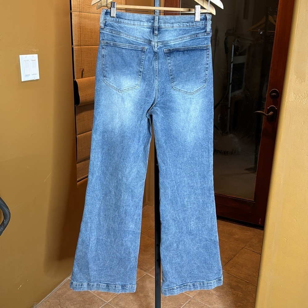NWT Fashion Nova Bridge The Distance Wide Leg Jeans Medium Blue Wash Size 9 - Picture 13 of 13